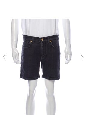 Versace Black Denim Shorts with Gold Accents